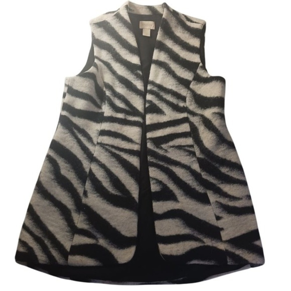 Chico's Zebra Wool Blend Open‎ Front Vest 0S (US 4S) Statement Layering Animal